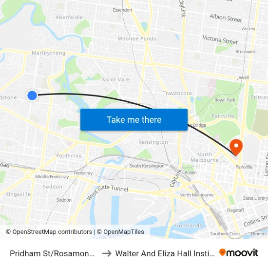 Pridham St/Rosamond Rd to Walter And Eliza Hall Institute map