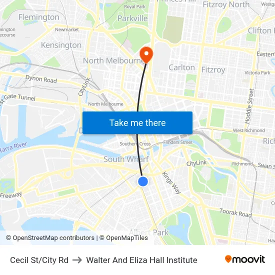 Cecil St/City Rd to Walter And Eliza Hall Institute map