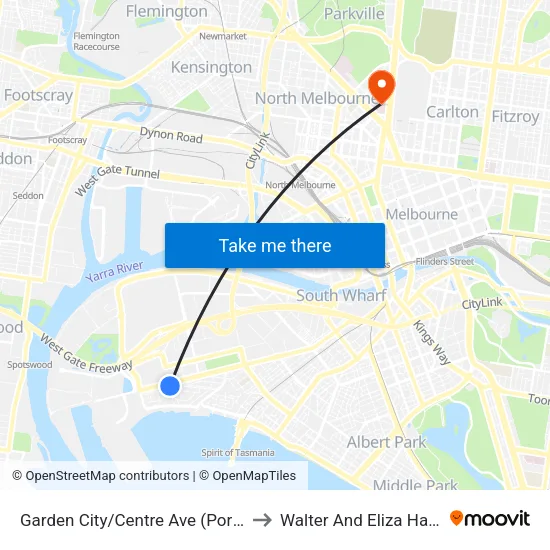 Garden City/Centre Ave to Walter And Eliza Hall Institute map