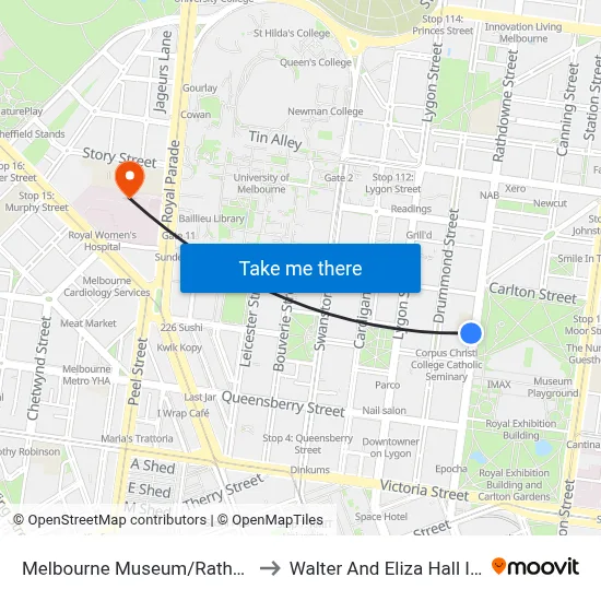 Melbourne Museum/Rathdowne St to Walter And Eliza Hall Institute map