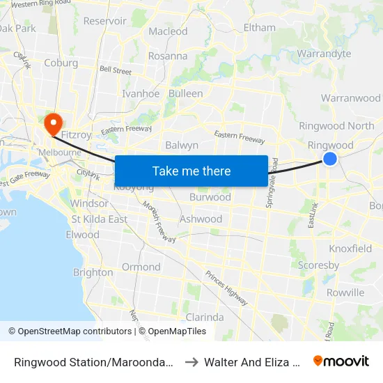 Ringwood Station/Maroondah Hwy to Walter And Eliza Hall Institute map