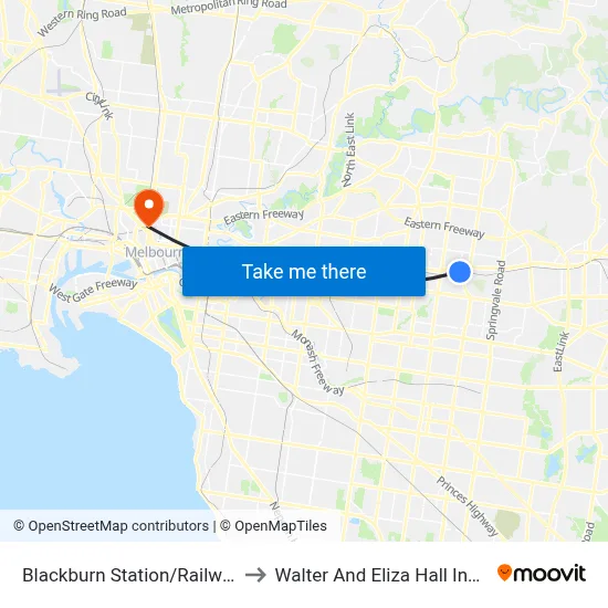 Blackburn Station/Railway Rd to Walter And Eliza Hall Institute map