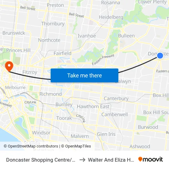 Doncaster Shopping Centre/Williamsons Rd to Walter And Eliza Hall Institute map