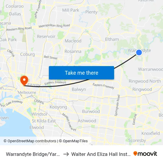 Warrandyte Bridge/Yarra St to Walter And Eliza Hall Institute map