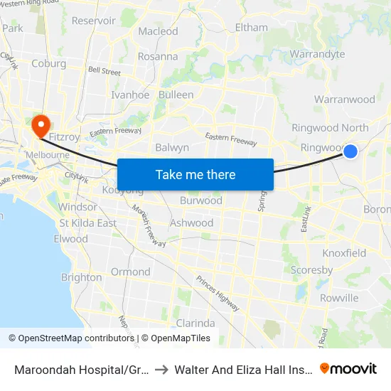 Maroondah Hospital/Grey St to Walter And Eliza Hall Institute map