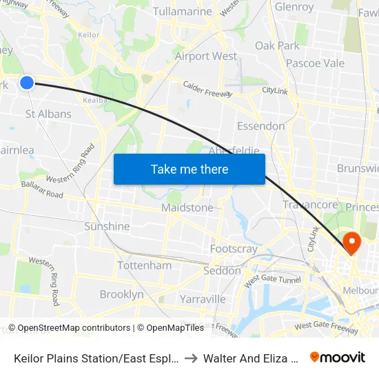 Keilor Plains Station/East Esplanade to Walter And Eliza Hall Institute map