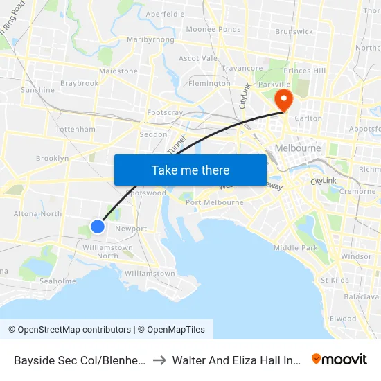 Bayside Sec Col/Blenheim Rd to Walter And Eliza Hall Institute map