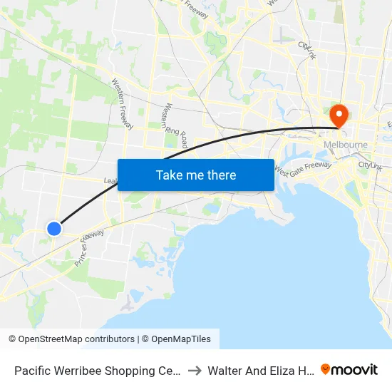 Pacific Werribee Shopping Centre/Derrimut Rd to Walter And Eliza Hall Institute map