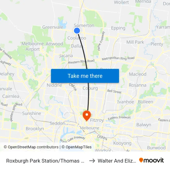 Roxburgh Park Station/Thomas Brunton Pde to Walter And Eliza Hall Institute map
