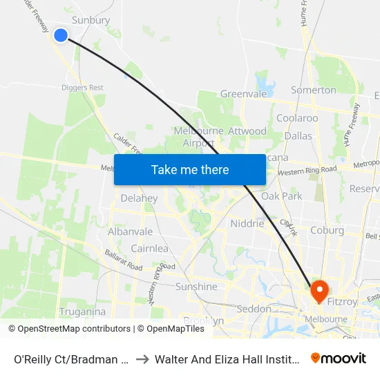 O'Reilly Ct/Bradman Dr to Walter And Eliza Hall Institute map