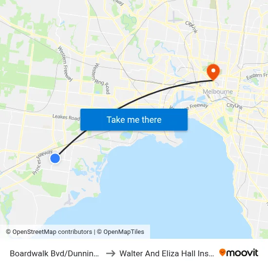 Boardwalk Bvd/Dunnings Rd to Walter And Eliza Hall Institute map
