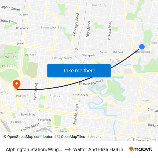 Alphington Station/Wingrove St to Walter And Eliza Hall Institute map