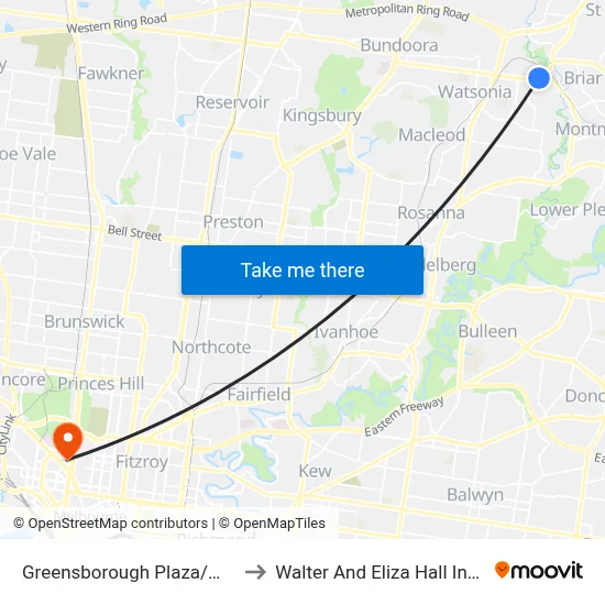 Greensborough Plaza/Main St to Walter And Eliza Hall Institute map
