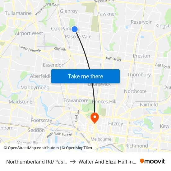 Northumberland Rd/Pascoe St to Walter And Eliza Hall Institute map