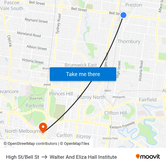 High St/Bell St to Walter And Eliza Hall Institute map