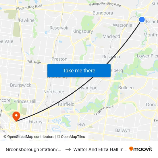 Greensborough Station/Main St to Walter And Eliza Hall Institute map