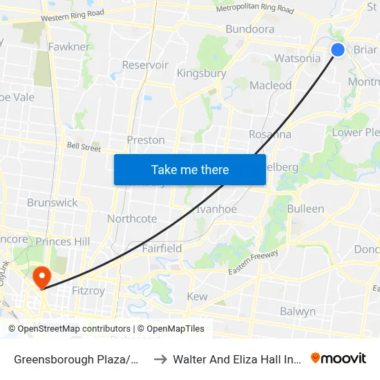 Greensborough Plaza/Main St to Walter And Eliza Hall Institute map