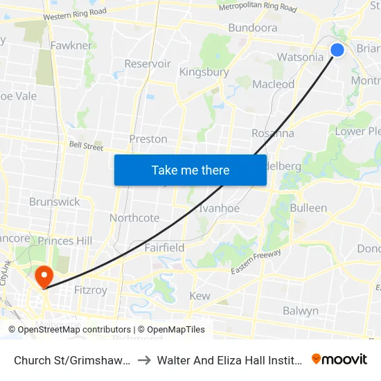 Church St/Grimshaw St to Walter And Eliza Hall Institute map