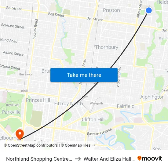Northland Shopping Centre/Murray Rd to Walter And Eliza Hall Institute map