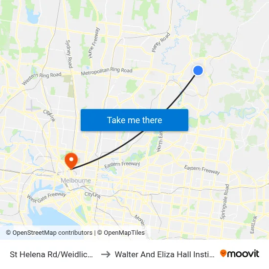 St Helena Rd/Weidlich Rd to Walter And Eliza Hall Institute map