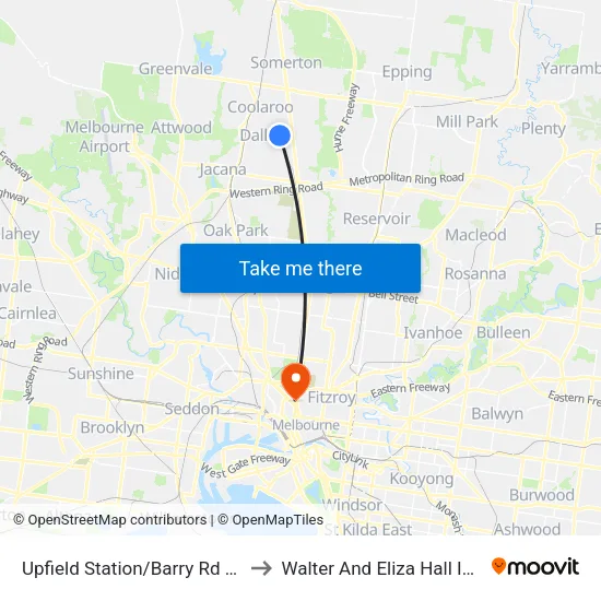 Upfield Station/Barry Rd to Walter And Eliza Hall Institute map