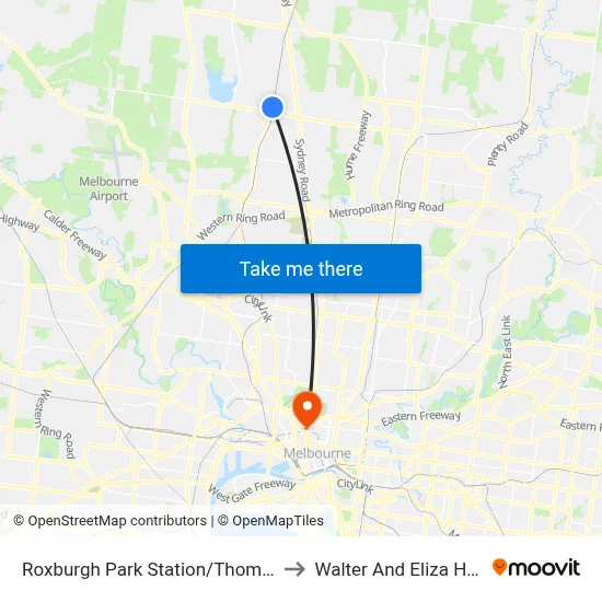 Roxburgh Park Station/Thomas Brunton Pde to Walter And Eliza Hall Institute map