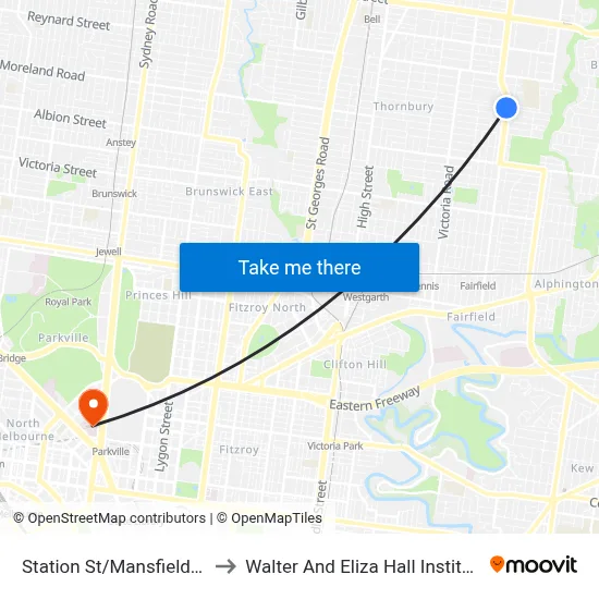 Station St/Mansfield St to Walter And Eliza Hall Institute map