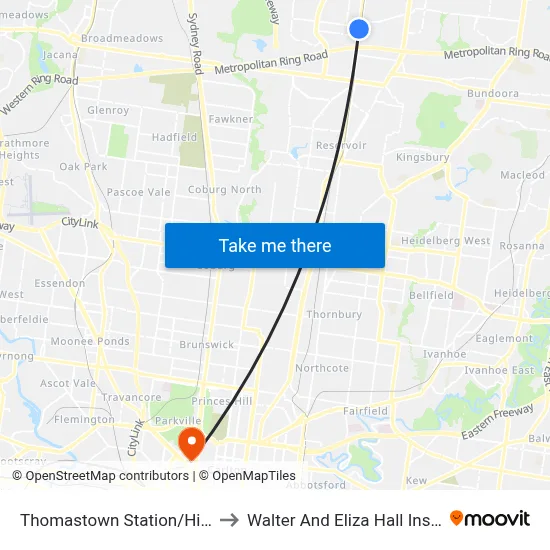 Thomastown Station/High St to Walter And Eliza Hall Institute map