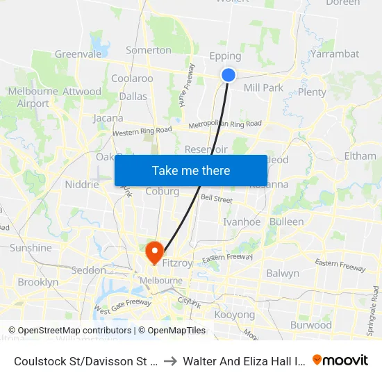 Coulstock St/Davisson St to Walter And Eliza Hall Institute map