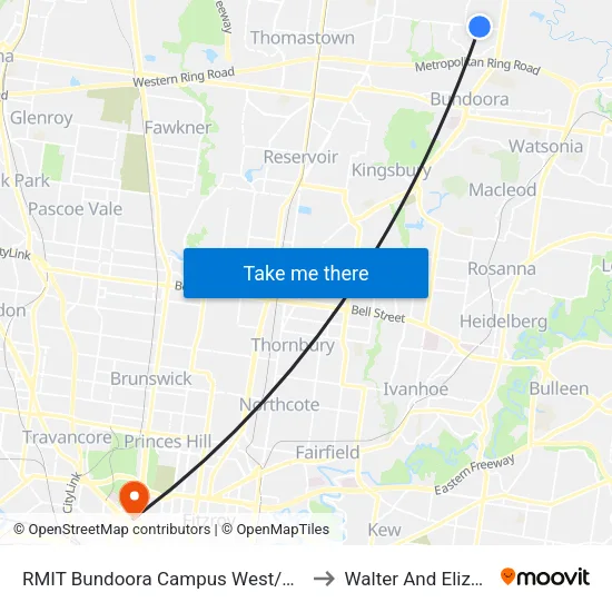 RMIT Bundoora Campus West/Mckimmies Rd to Walter And Eliza Hall Institute map