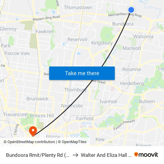 Bundoora Rmit/Plenty Rd (Bundoora) to Walter And Eliza Hall Institute map