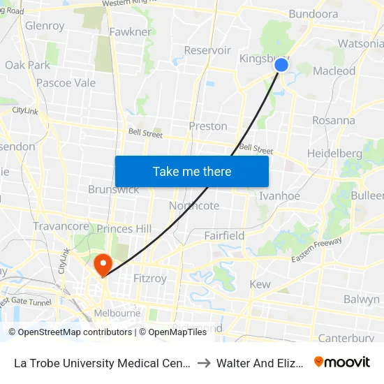 La Trobe University Medical Centre/Plenty Rd to Walter And Eliza Hall Institute map