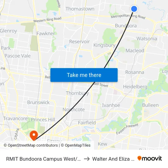 RMIT Bundoora Campus West/Plenty Rd to Walter And Eliza Hall Institute map