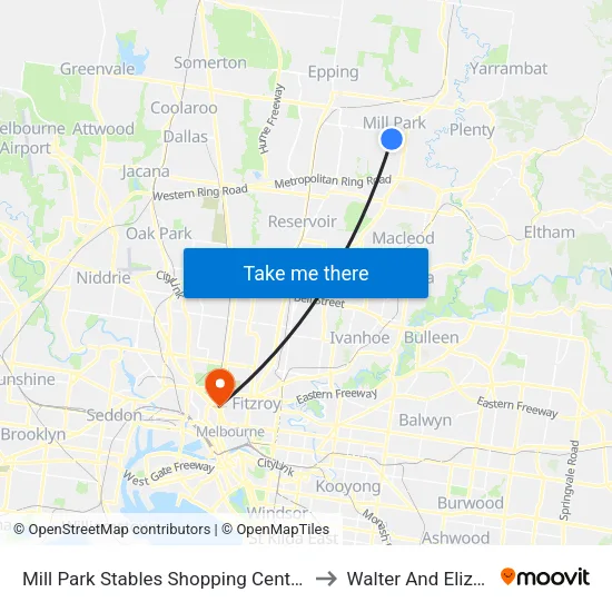 Mill Park Stables Shopping Centre/Redleap Ave to Walter And Eliza Hall Institute map