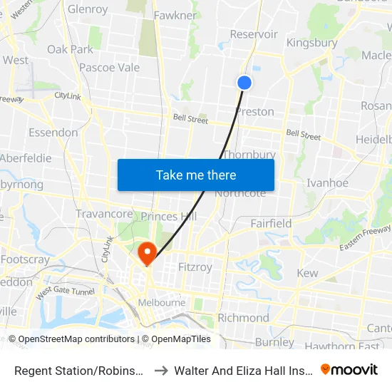 Regent Station/Robinson Rd to Walter And Eliza Hall Institute map