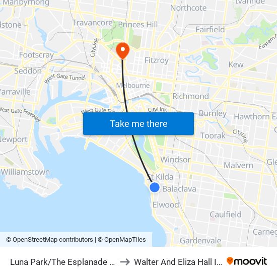 Luna Park/The Esplanade (St Kilda) to Walter And Eliza Hall Institute map