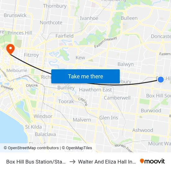 Box Hill Bus Station/Station St to Walter And Eliza Hall Institute map