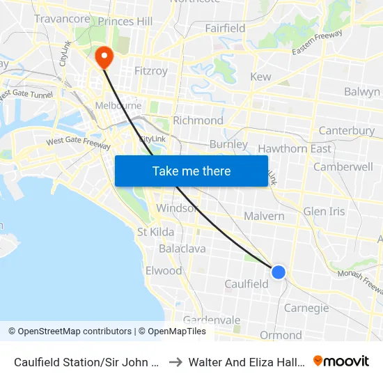 Caulfield Station/Sir John Monash Dr to Walter And Eliza Hall Institute map