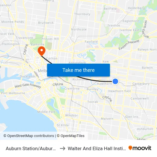 Auburn Station/Auburn Rd to Walter And Eliza Hall Institute map