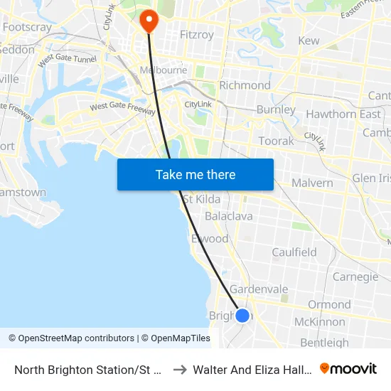 North Brighton Station/St Andrews St to Walter And Eliza Hall Institute map