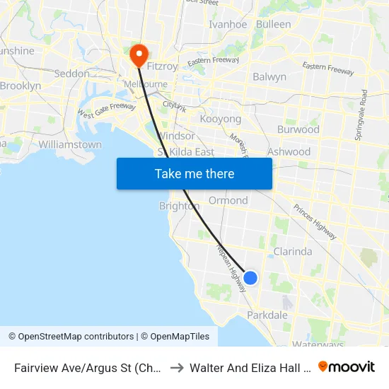 Fairview Ave/Argus St to Walter And Eliza Hall Institute map