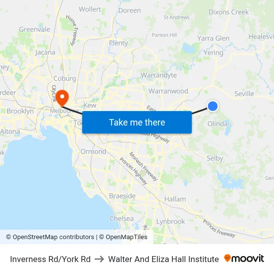 Inverness Rd/York Rd to Walter And Eliza Hall Institute map