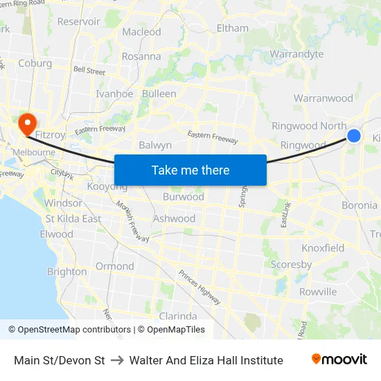 Main St/Devon St to Walter And Eliza Hall Institute map