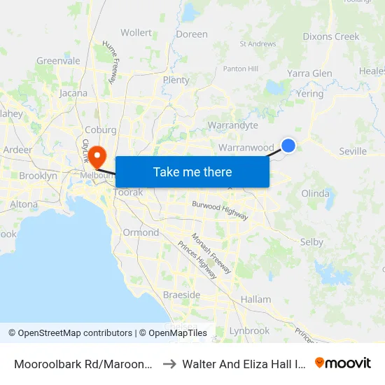 Mooroolbark Rd/Maroondah Hwy to Walter And Eliza Hall Institute map