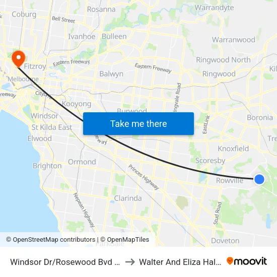 Windsor Dr/Rosewood Bvd to Walter And Eliza Hall Institute map