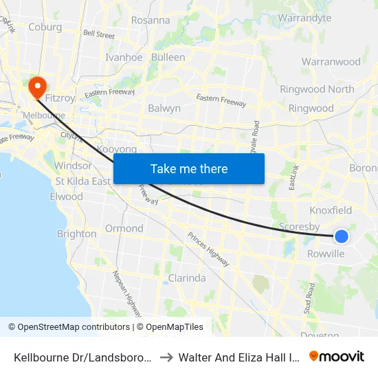 Kellbourne Dr/Landsborough Ave to Walter And Eliza Hall Institute map