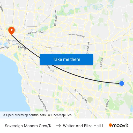 Sovereign Manors Cres/Karoo Rd to Walter And Eliza Hall Institute map