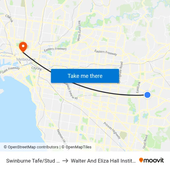 Swinburne Tafe/Stud Rd to Walter And Eliza Hall Institute map