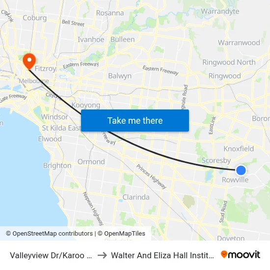 Valleyview Dr/Karoo Rd to Walter And Eliza Hall Institute map