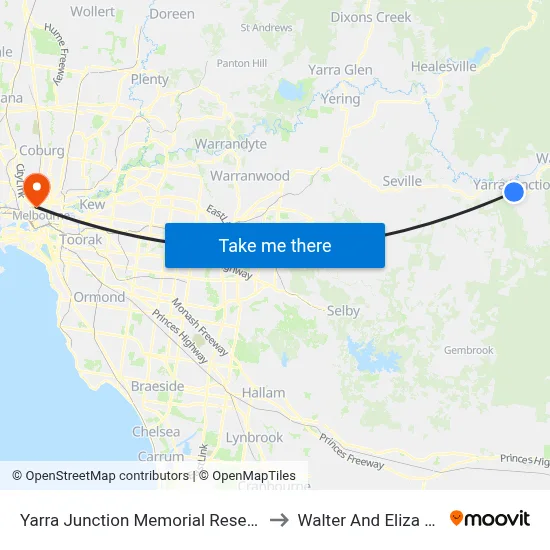 Yarra Junction Memorial Reserve/Warburton Hwy to Walter And Eliza Hall Institute map